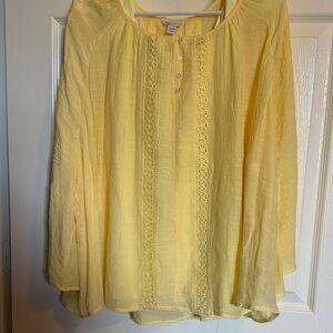 Cato Soft Yellow Lace Accent Blouse